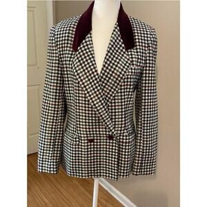 VTG Nathaniel Stone Plaid Red Velvet Collar Longline Blazer M